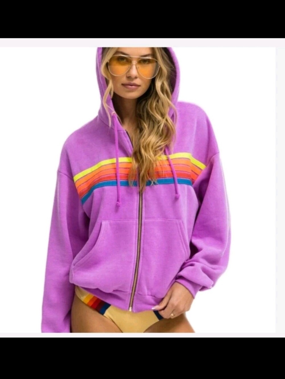 Aviator Nation 5 Stripe Hoodie Size L Purple/Pink  Full Zip